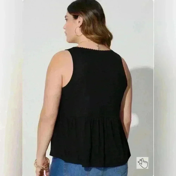 Torrid Cotton Modal Slub Ladder Trim V-Neck Babydoll Tank Top Size 1X Black - Picture 12 of 13